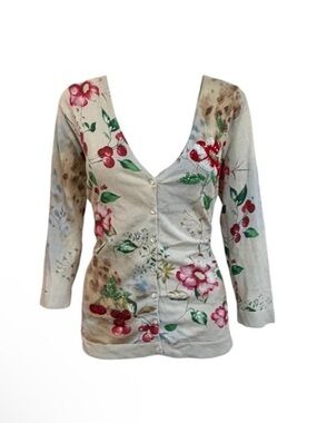 Cherry Floral Beaded Silk Cardigan by Charlotte Tarantola